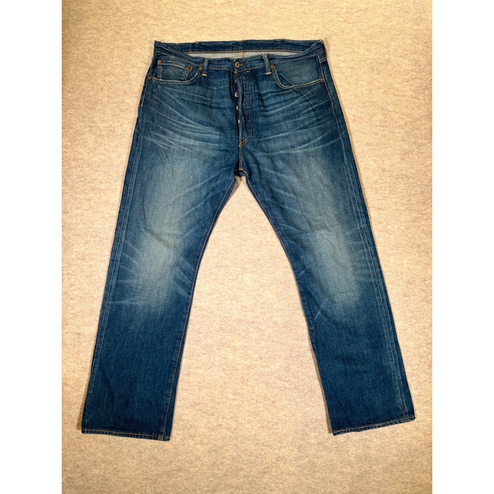 Levis 501 Original Jeans Mens 38x32 Blue Whiskering Denim High Rise Button Fly